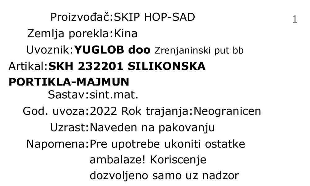 Skip Hop zoo silikonska portikla - majmun 232201 deklaracija